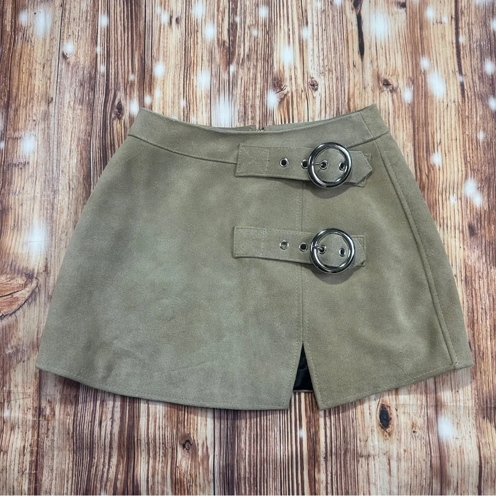 Free People Understated Leather Suede Buckle Mini Skirt Size XS